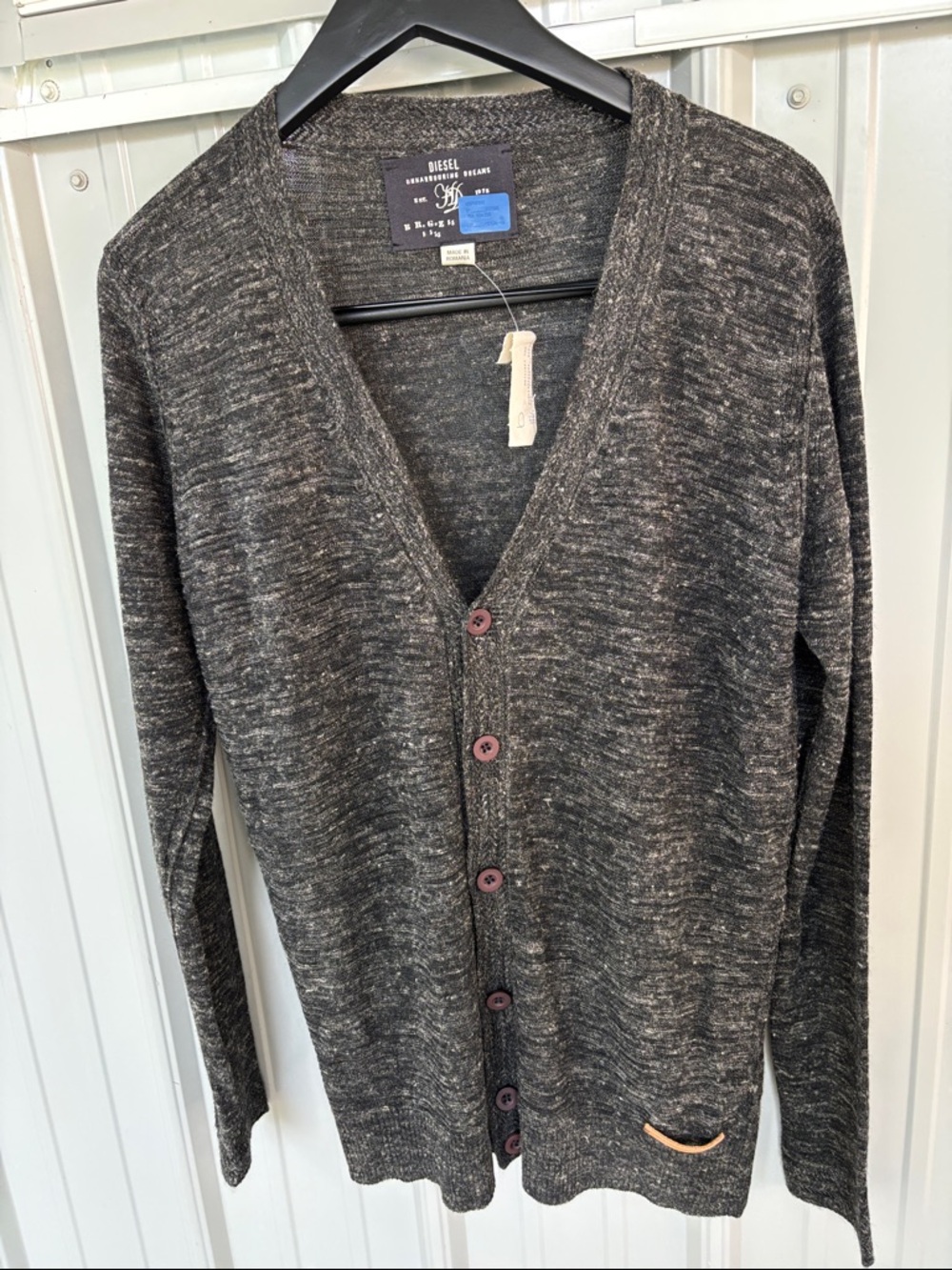 Diesel Men’s Marled Charcoal Button-Front Cardigan